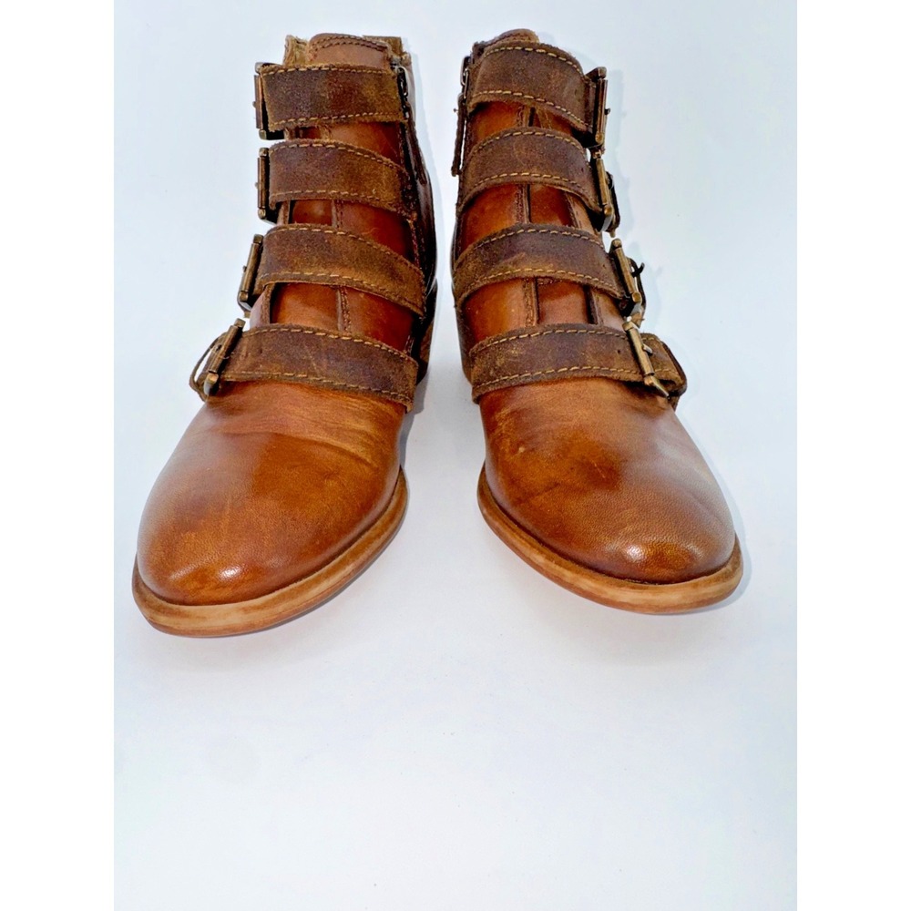 BED|STU ROAN Brown Leather Boots 4 Buckle Block Heel Moto Boho Western Sz 7.5 - Picture 5 of 14